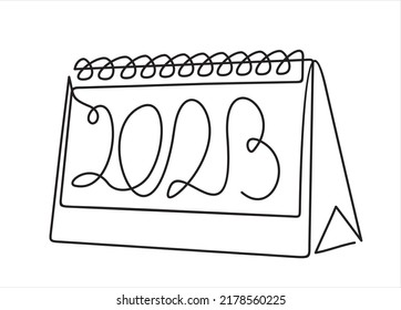 Loose-leaf calendar continuous line drawing. One line art of calendar 2023, memorable date, countdown, holiday, weekday and weekend.