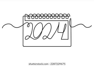 Loose-leaf calendar continuous line drawing. One line art of calendar 2024, memorable date, countdown, holiday, weekday and weekend.