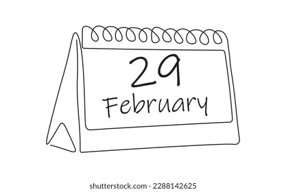 Loose-leaf calendar continuous line drawing. Calendar page 29 February, month 2024 or 2028 and 366 days. 29th Day of february, today one extra sale day. Vector illustration