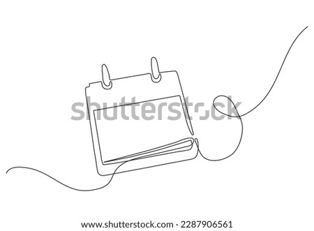 Loose-leaf calendar continuous line drawing. One line art of calendar, memorable date, countdown, holiday, weekday and weekend. 