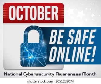 Loose-leaf Calendar With Cybernetic Padlock Inside Of It And Stars In The Background, Promoting Online Safety During National Cybersecurity Awareness Month In October.