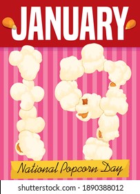 Loose-leaf calendar with delicious corn kernels popped, forming the number '19'  reminding at you the National Popcorn Day this 19th January.