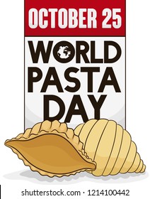 Loose-leaf calendar with delicious sea shell pasta or conchiglie (in Italian) and reminder date for World Pasta Day celebration: October 25.