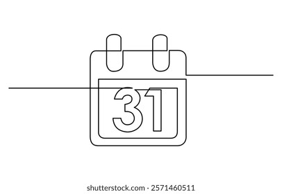 Loose-leaf calendar in one continuous line drawing. Vector illustration of a calendar. Continuous one line time event agenda in doodle sketch outline style.