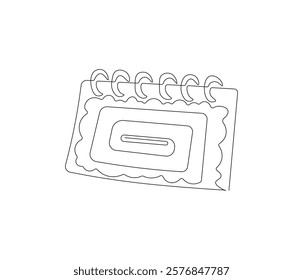 Loose-leaf calendar. One continuous line drawing of calendar. Symbol of memorable moment and the day H . Editable stroke. Doodle line illustration