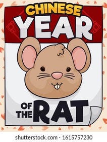 Loose-leaf calendar over background with cherry petals and cute rat face reminding at you to celebrate the Chinese New Year of the Rat this 2020.