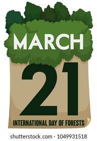 Loose-leaf calendar with recycled paper and foliage and trees in the top to commemorate International Day of Forests in March 21.