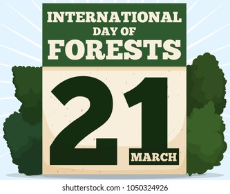 Loose-leaf calendar with reminder date, made out of recycled paper and trees, ready to celebrate International Day of Forests in March 21.