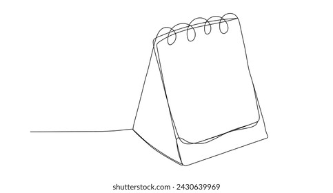 Loose-leaf date time calendar icon in one line continuous doodle art style. Vector illustration isolated on white background.