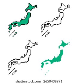 Um mapa vetorial do Japão desenhado de forma livre e ambígua, com um contorno preto e cor verde, perfeito para um fundo transparente.