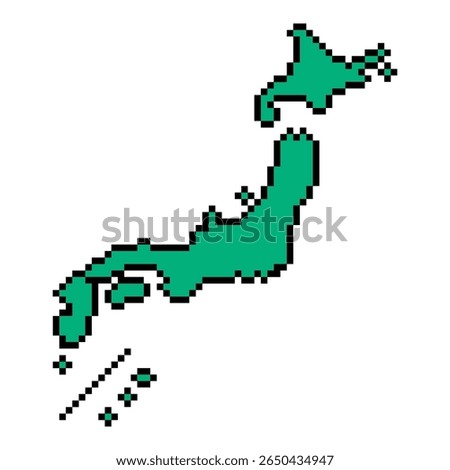 A loosely and ambiguously drawn vector map of Japan, featuring a black outline and green color, perfect for a transparent background.