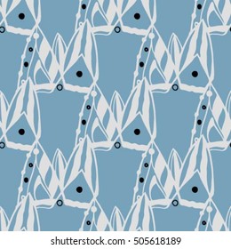 Loosely hand drawn abstract pattern boho geometrical shapes dots for spring summer bohemian fashion with abstract ornament in denim inspired dusty blue and ivory colors - ethnic design repeat vector