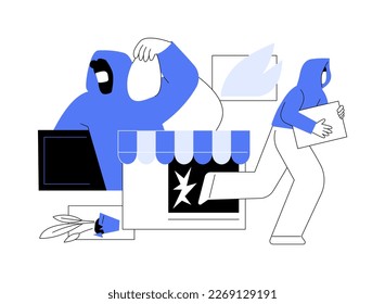 Looting abstract concept vector illustration. Public protest, demonstration, mass unrest, street action, stolen goods, meeting and vandalism, riot police, violence and crime abstract metaphor.