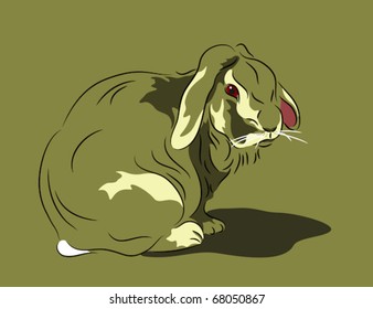 Lop eared rabbit in linear style on green background