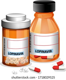 Lopinavir pills in two bottles on white background illustration