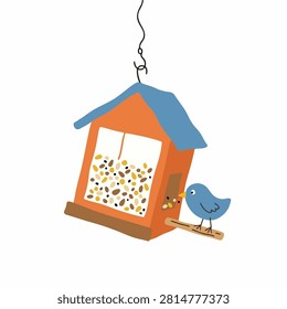 Lopsided Bird Feeder Naive Vector Illustration