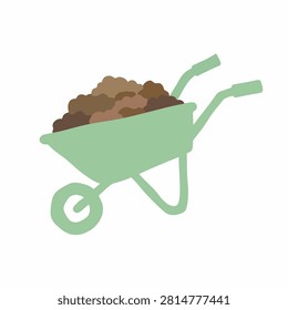 Lopsided Green Wheelbarrow Childish Vector