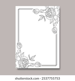 loral wedding invitation template minimalist cover design background,floral border frame portrait design