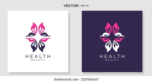 logotipo de bienestar oral. combinación de hojas de mariposa y signos cruzados aislados en fondo blanco. Usable para la Naturaleza, Cosméticos, Salud y Logotipos de Belleza.