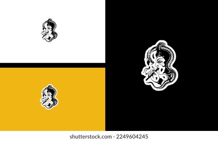 lord and big snake vector outline design