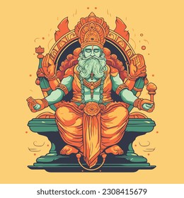 Lord Brahma, Hiduism, flat vetor illustration 