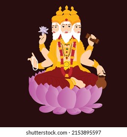 Lord Bramha Dev Indian Hindu God Vector Illustration