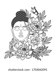 Lord Buddha with beautiful flowers floral art.