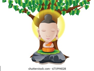 lord of Buddha become enlightened under tree in cartoon version,vector illustration