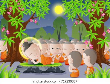 lord of Buddha was dead under tree in cartoon version,used well for important days of Buddhism vector illustration