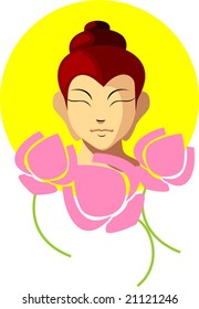  Lord Buddha face and lotus flowers 	