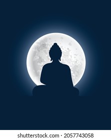 Lord Buddha graphic silhouette vector design with full moon trendy art.	