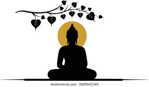 Lord Buddha Meditating Under the Bodhi Tree – Serene Vesak Day Artwork Illustration Vector
