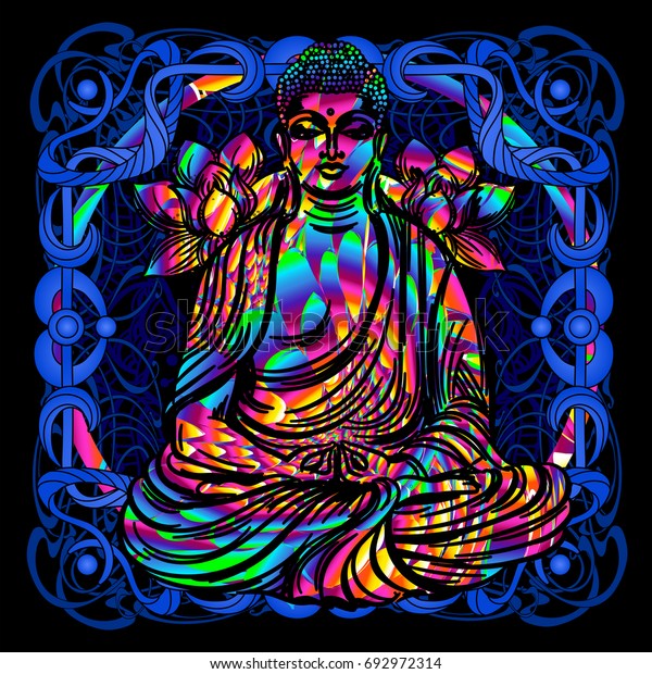 Lord Buddha Psychedelic Painting Retro Style Stock Vector (Royalty Free ...