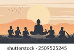 Lord of Buddha sermon to five ascetics and was enlighten become first monk of Buddhism,silhouette design,vector illustration