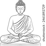 Lord Buddha sitting in meditation, a vector outline art of Lord Gautama Buddha