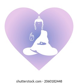 Lord Buddha. Symbol of buddha in heart. Vesak day greeting background. Yoga, spirituality. Vector Buddha silhouette for spa logo