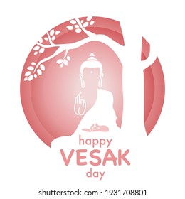 Lord Buddha. Symbol of buddha. Vesak day greeting background with Buddha under bodhi tree with leaf. Buddha silhouette for spa logo