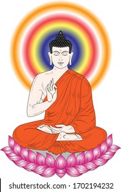 Lord buddha vector, las artes de los budistas, el predicador del budismo, la religión pacífica, el camino hacia la iluminación