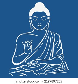 Lord Buddha Vector On Blue Background.