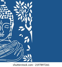 Lord Buddha Vector On Blue Background.