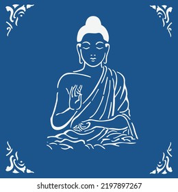 Lord Buddha Vector On Blue Background.