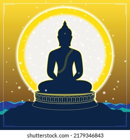 Lord Buddha vector for Vesak Day. Buddha vector for design illustration and Background. buddha on full moon.