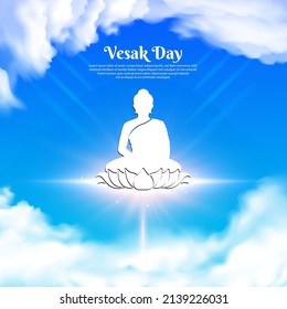 Lord Buddha Vesak design concept or celebration Vesak day with lotus and shiny Lord Buddha silhouette. Happy vesak day background vector.