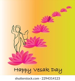 Lord Buddha's born and walking on seven lotus flower .Happy vesak day concept Vector Illustration