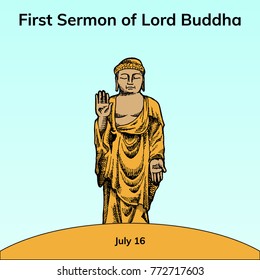 Lord Buddha's first sermon day. Vector Illustration.