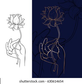 Lord Buddha's hand holding Lotus flower