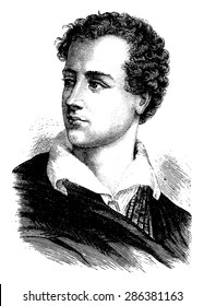 Lord Byron, Vintage Engraved Illustration. History Of France - 1885.