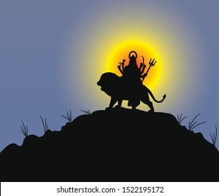 Lord durga beautiful silhouette vector illustration.