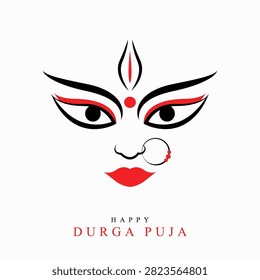 Lord Durga ma face vector Hindu puja festival celebrations black and white background.