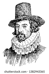 Lord Francis Bacon, 1561-1626, he was an English philosopher, author, statesman and scientist, famous for his promotion of the scientific method, vintage line drawing or engraving illustration